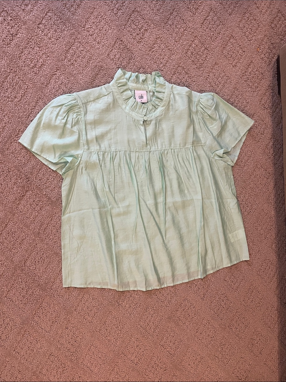 CAbi Mint Ruffle Neck Short Sleeve Blouse - Picture 2 of 5